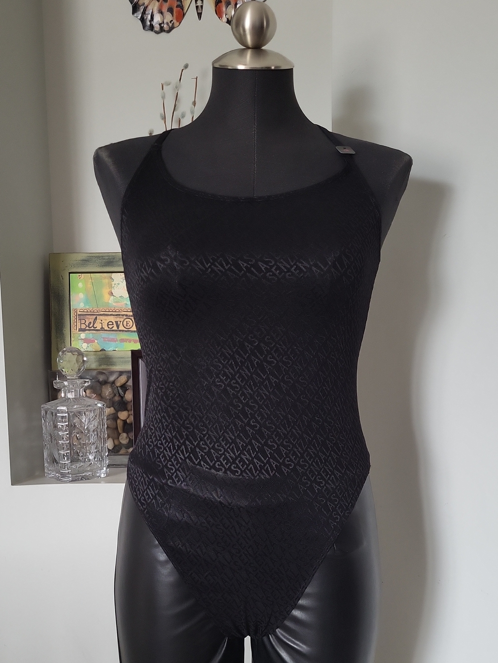 La Senza bodysuit  Black monogram logo pattern